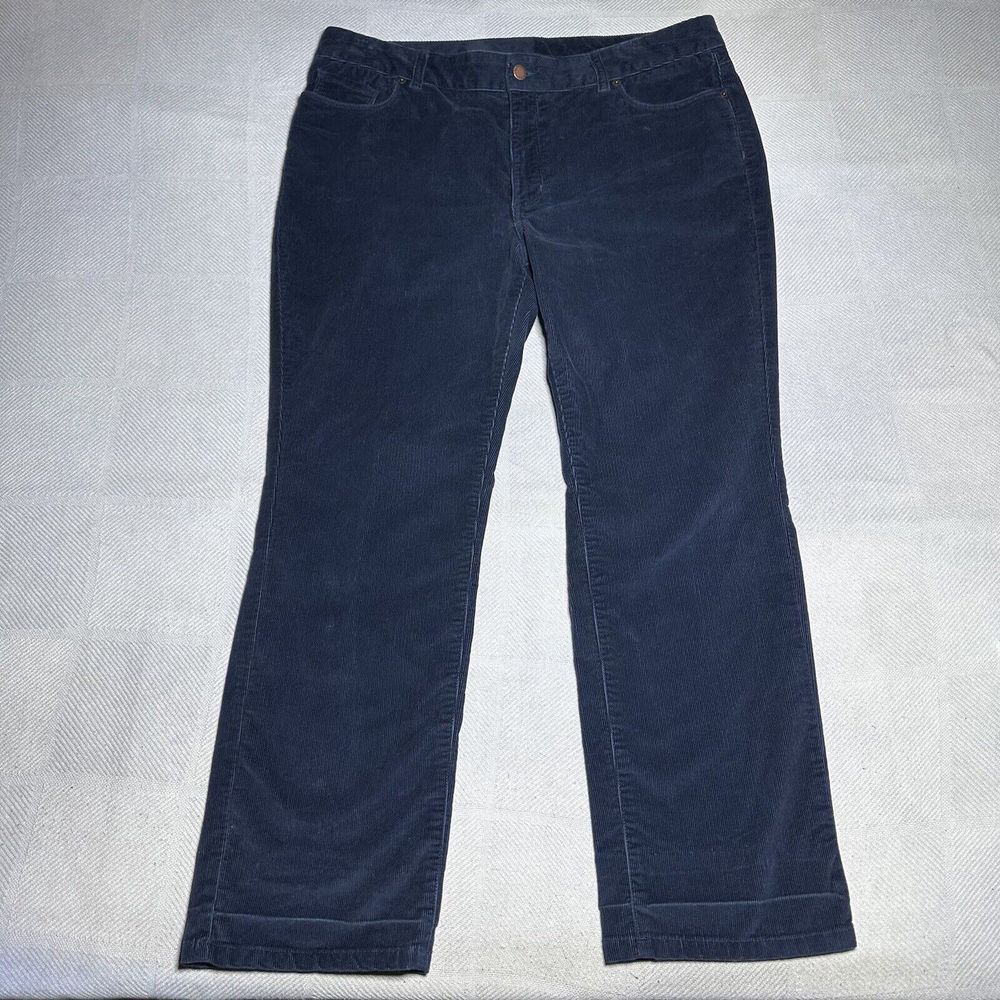 LL Bean Navy Casco Corduroy Favorite Fit High Waist Pants Women's Size 16 Petite